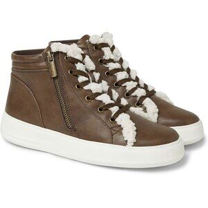 NIB Dearfoams Kinsley Outside Zip & Lace Bootie Faux Fur Detail Platform